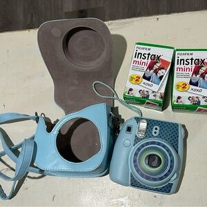 Fujifilm Instax Mini Instant Blue Camera with Light Blue Case Tested And Works